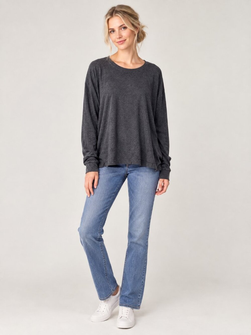 2/$30 Lands' End Super-T Long Sleeve Cotton T-Shirt Graphite XL #A4979